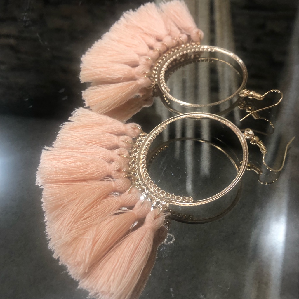 5/$25 Cream Fringe Boho Tassel Hoop Earrings